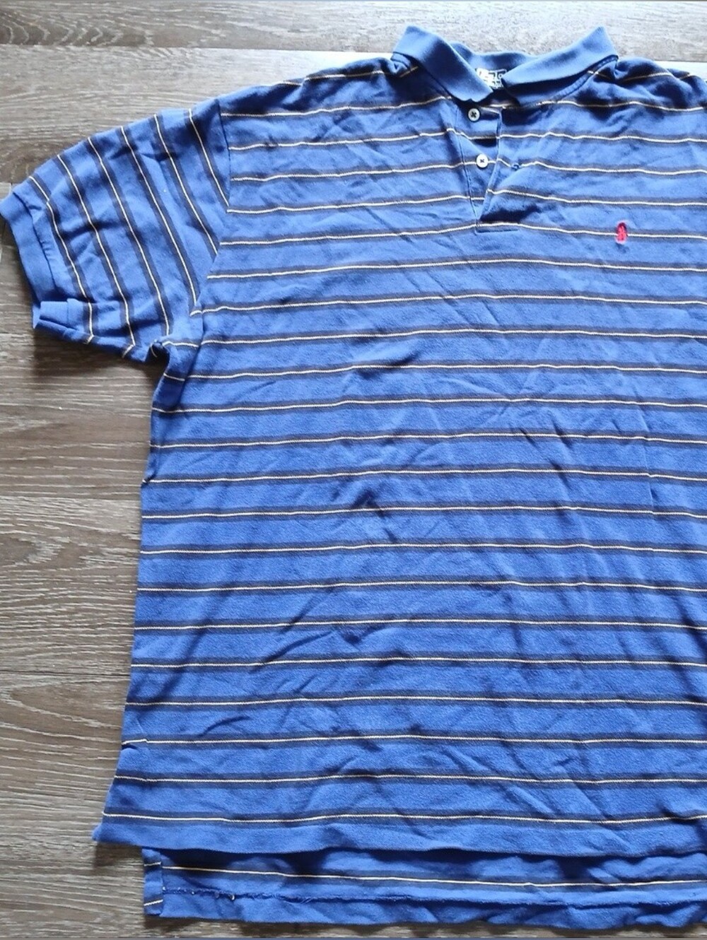Vtg Polo by Ralph Lauren Blue Striped Polo with Red Horse Logo Mens Sz XXL